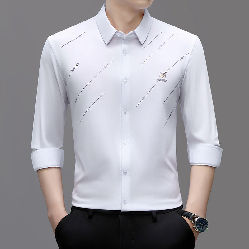 قميص رجالي من قماش مطاطي، بدون تجاعيد و غير قابل للكي