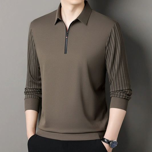 قميص بولو رجالي بأكمام طويلة و سحاب للإغلاق