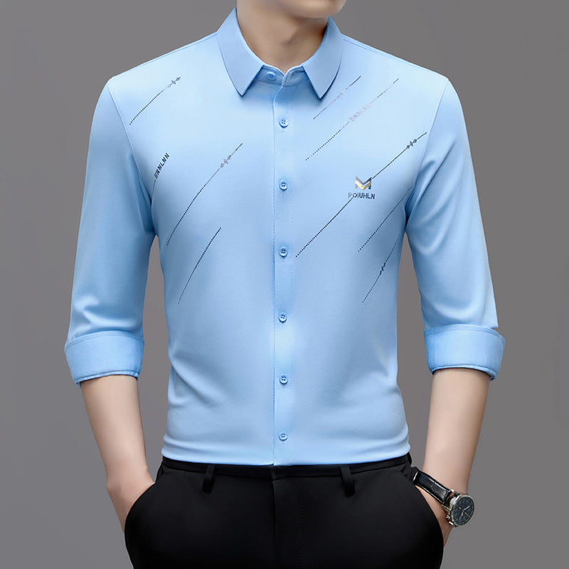 قميص رجالي من قماش مطاطي، بدون تجاعيد و غير قابل للكي