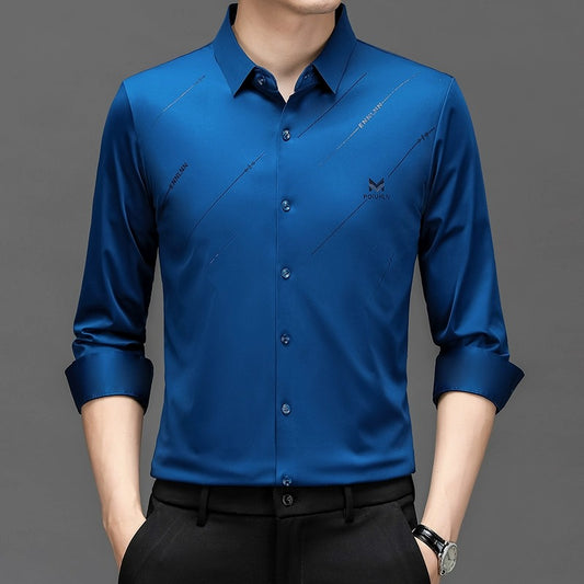 قميص رجالي من قماش مطاطي، بدون تجاعيد و غير قابل للكي