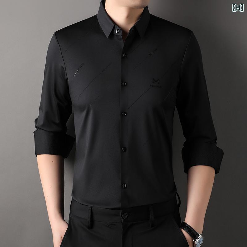 قميص رجالي من قماش مطاطي، بدون تجاعيد و غير قابل للكي